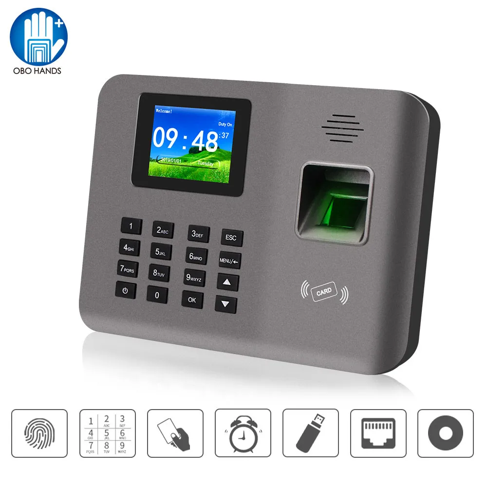 Realand 2.4'' Time Attendance System Biometric Fingerprint TCP IP USB Employee Time Clock Recorder Device Support Backup Battery