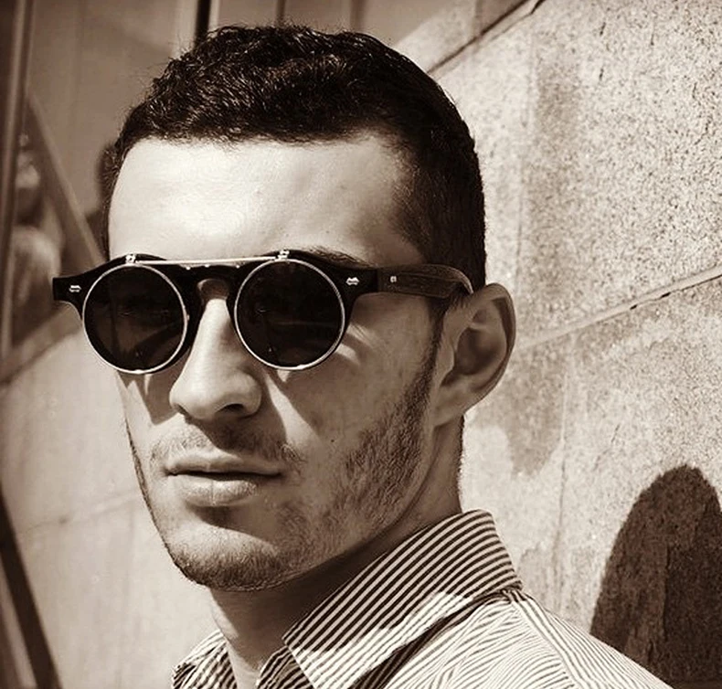 

ZXRCYYL 2019 Vintage Round SteamPunk Flip Up Sunglasses Classic Double Layer Clamshell Design Fashion Sun Glasses Oculos De Sol