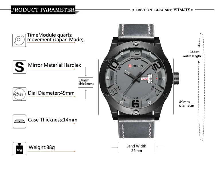 CURREN Модные креативные дизайнерские кварцевые мужские часы с кожаным ремешком, отображение даты и недели, водонепроницаемые наручные часы Relogio Masculino