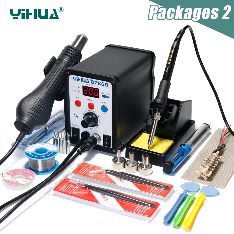 2 In 1 Hot Air Soldering Station YIHUA 8786D Soldering Iron Station Double Panel Circuit LED Rework Station
2 In 1 Hot Air Soldering Station YIHUA 8786D Soldering Iron Station Double Panel Circuit LED Rework Station