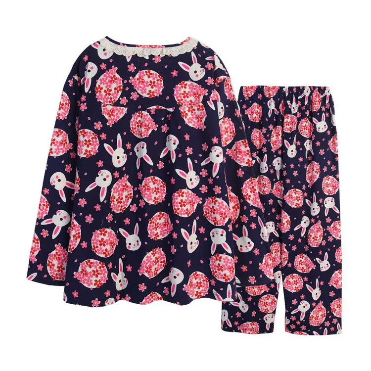 Большие размеры 130 кг XXXXXL, пижамные комплекты с изображением милого вишневого кролика, женские летние пижамы из хлопка с длинными рукавами, брюки, женская одежда для сна