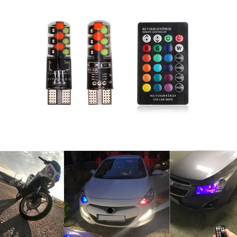 Новые универсальные автомобильные RGB Led T10/W5W/194 RGB 6smd габаритные огни красочные Многомодовые автомобильные лампы с пультом дистанционного управления