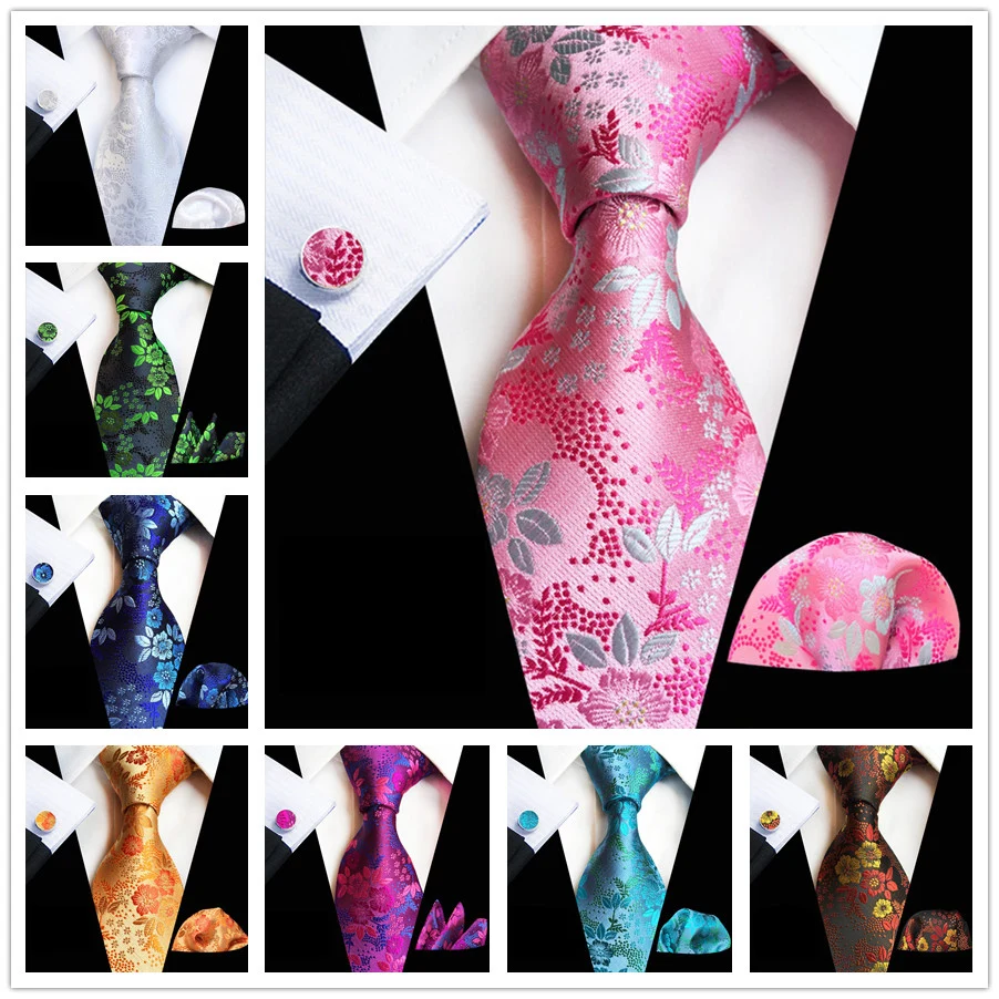 

3 Pcs/Set 8cm Men Luxury Formal Ties Set Embroidered Floral Flowers Necktie Sets with Handkerchief Cufflink