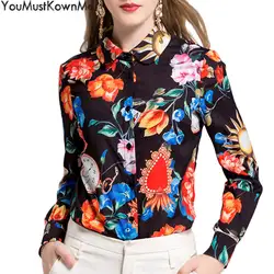 2019 laday Топы женские блузки с длинными рукавами с цветочным принтом женские блузки Топы Плюс Размер XXXL женские рубашки блузки