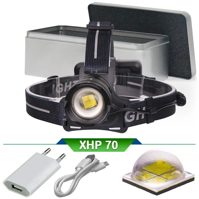 XHP70 лампе Фронтале puissante Перезаряжаемый usb светодиодный налобный фонарь 18650 xhp70 zoom