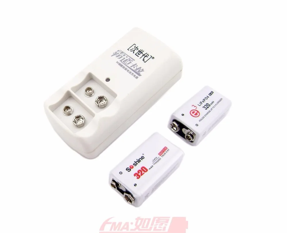 2Pcs 9V Battery + charger LiFe Rechargeable 320MAH For Microphone Toy