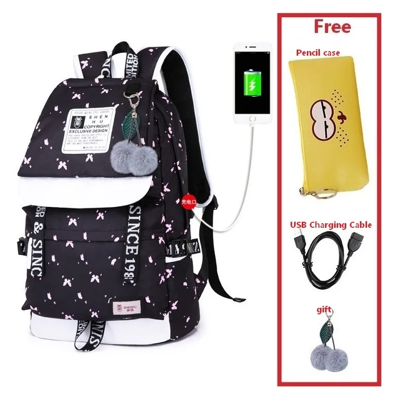 Модная школьная сумка для девочек, рюкзак с USB зарядкой, meisjes schooltas, детская школьная сумка для девочек, рюкзаки для девочек, mochila de menina - Цвет: Set 22