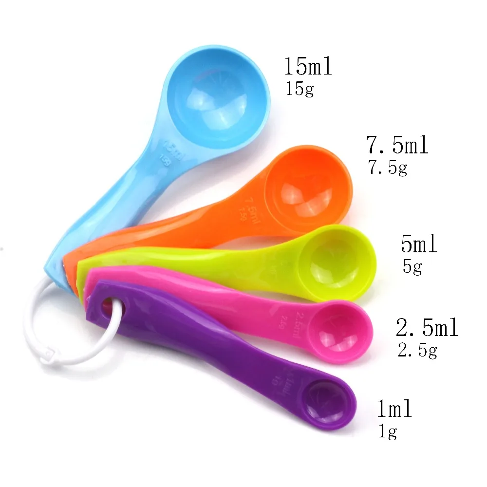 

5pcs/set 1 / 2.5 5 / 7.5/ 15 ml Colorful Plastic Baking Measuring Spoon Set