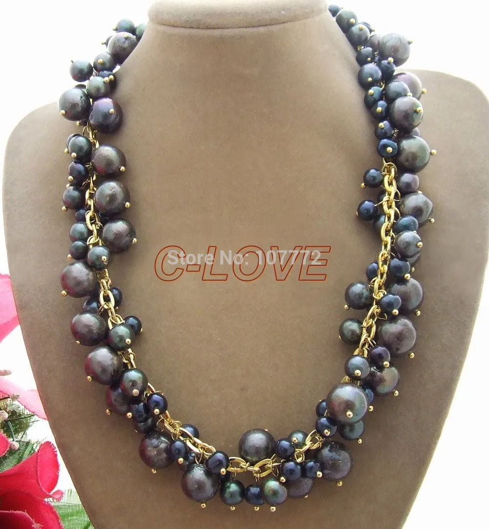 

12mm Black Round Bead-Nucleated Pearl Necklace