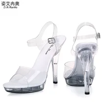 Summer Sandals Big Size Buckle Shoes Woman Transparent Crystal 13 CM High Heels Sexy Party Women Pumps Ankle Strap Sandal