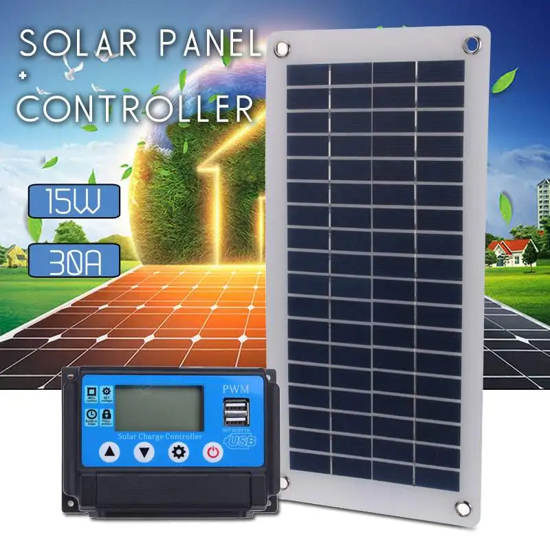 

20W Solar Panel 12v/5v 2 USB+Solar Charge Controller Power Bank Board External Battery Charging Solar Cell+USB Car Charger