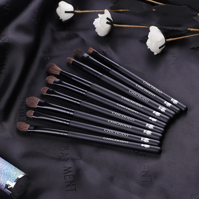 

Pro 9Pcs Eye Cosmetic Brush Set Natural Pony Goat Hair Smoky Eyeshadow Blending Eyebrow Buffer Make up Pencil Concealer Brush