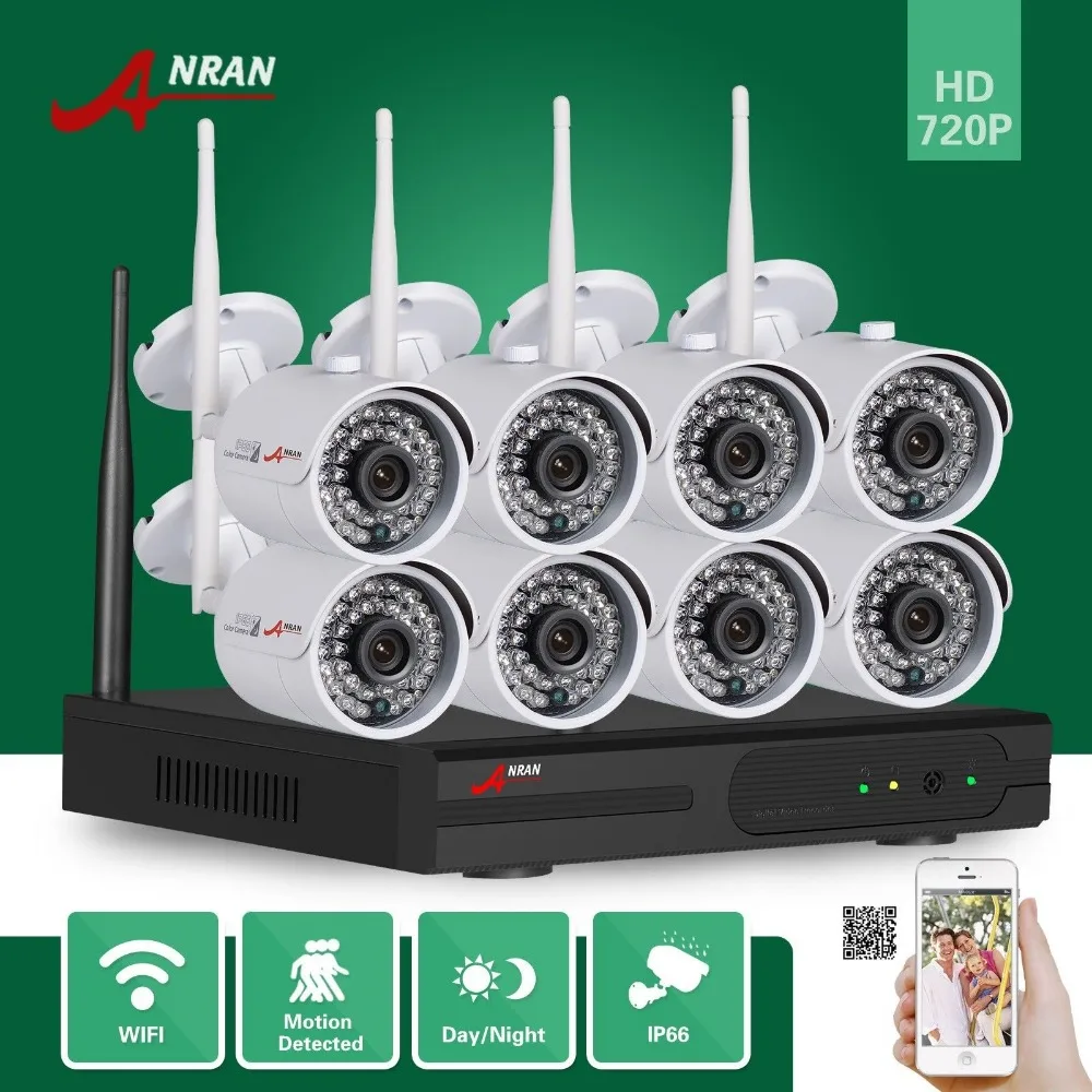 ANRAN Plug &PlayP 8CH Network WIFI NVR Outdoot Bullet 36IR Day Night 720P Wireless IP Camera Video Security Surveillance System