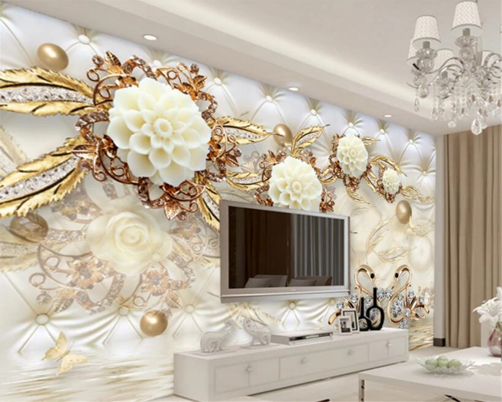 Beibehang Custom multiple styles Mural Wallpaper 3D Luxurious Golden Flower Soft Ball Jewelry TV backdrop 3d wallpaper behang |