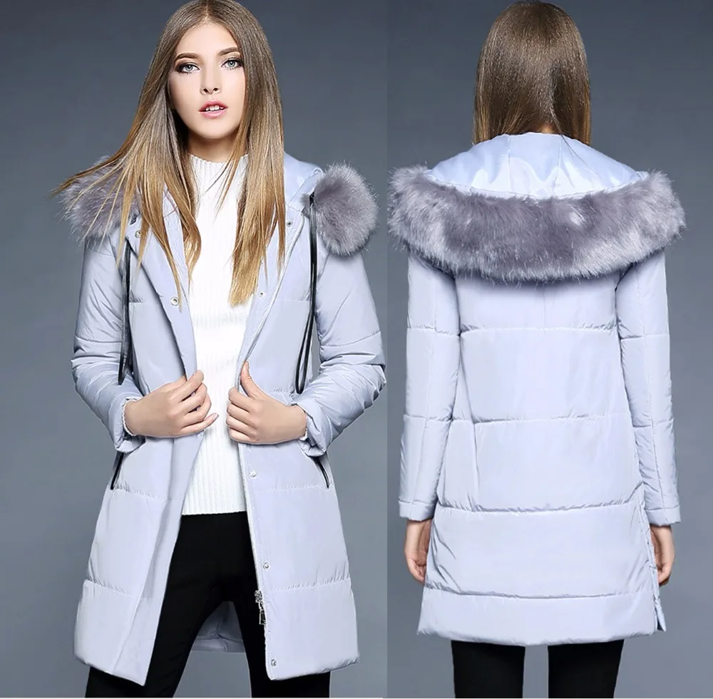 

2016 European and American women winter fox fur collar long jacket coat women's cotton padded coat 1871