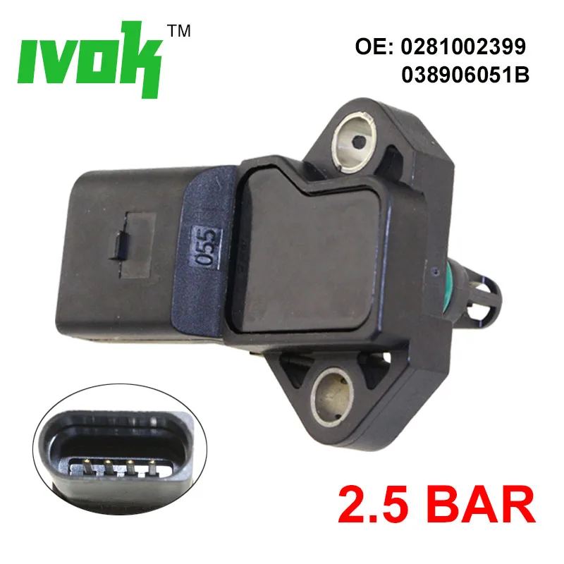

New 2.5 Bar MAP Sensor For VW Bora Caddy III Golf Beetle Multivan Sharan Touran 1.4 TSI 1.8 1.9 TDI 0 281 002 399 038 906 051 B