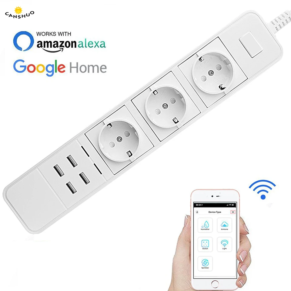 

Smart Wifi Power Strip Surge Protector Multiple Power Sockets 4 USB Port Voice Control for Amazon Echo Alexa's Google Home Timer