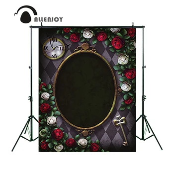 

Allenjoy photography backdrop Alice red roses chess clock key fairy tale background photo studio new design camera fotografica