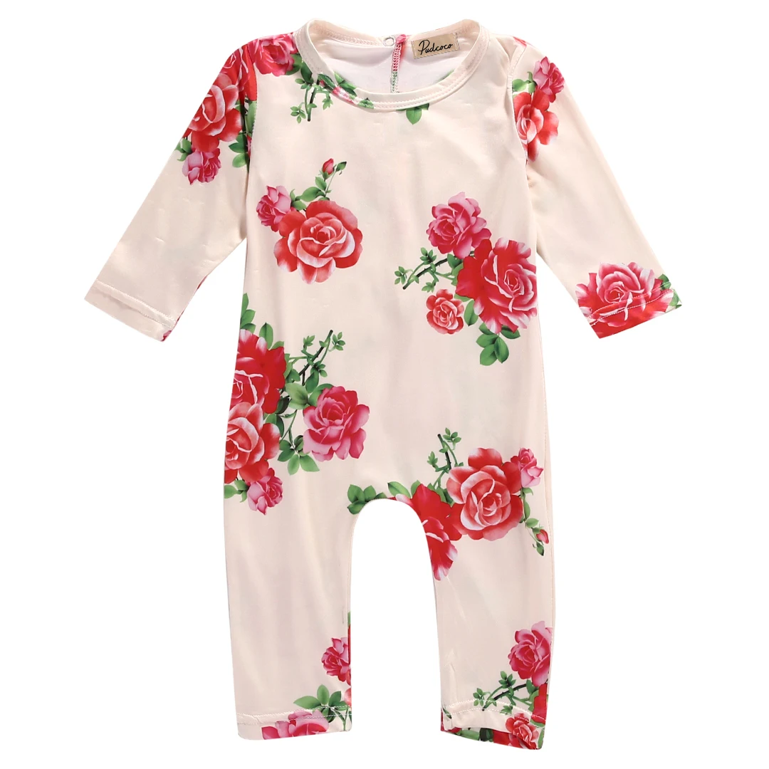 Sweet Floral Baby Girl One Piece Rompers Newborn Kids Girls Flower Long Sleeve Cotton Romper