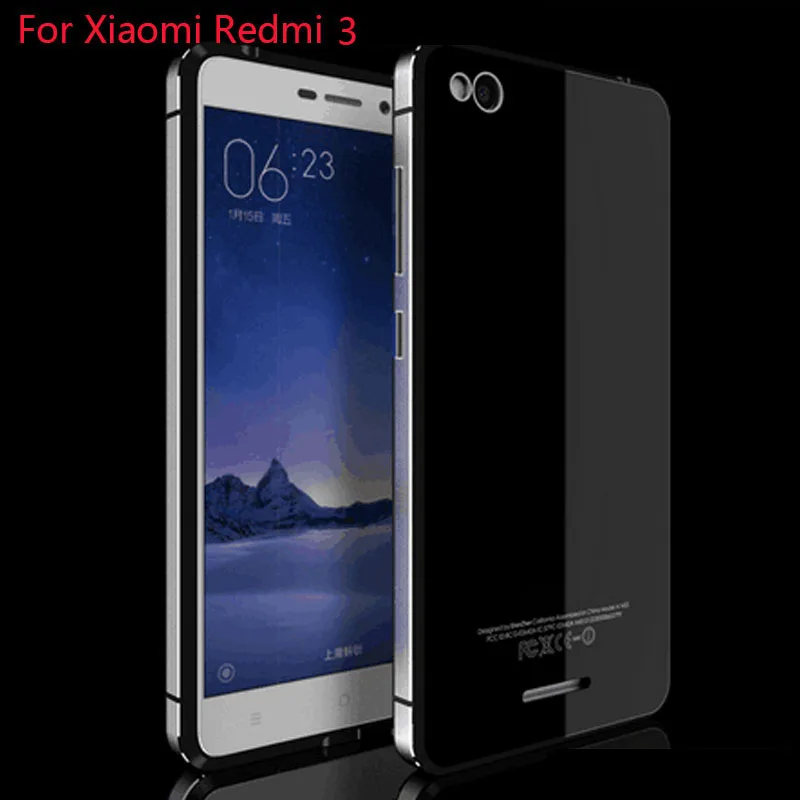 Aluminum Metal Tempered Glass back cover For Xiaomi Redmi 3 Back Battery Cover Case With Frame