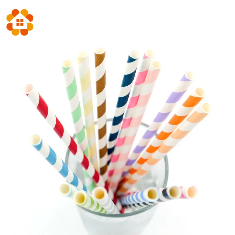 

25pcs/lot Colorful Striped Paper Straws For Christmas Birthday Wedding Decorative Party Event Supplies Creative Drinking Straws