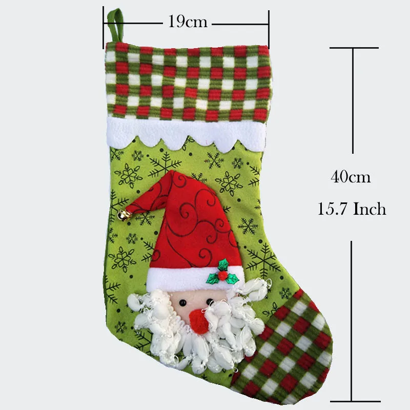 

40cm/15.7 inch length Flannel large christmas Santa Claus snow man reinbeer stocking kid xmas stocking children gift bag