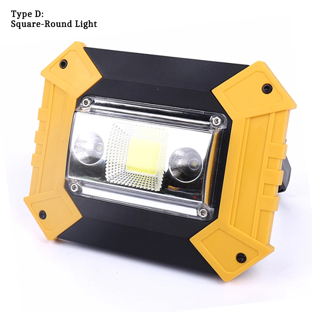 Square-Round Light Светодиодный портативный Точечный светильник, самый мощный светодиодный светильник для работы, перезаряжаемый светильник, водонепроницаемый, для работы на открытом воздухе, для кемпинга, 18650 - Испускаемый цвет: Square-Round Light