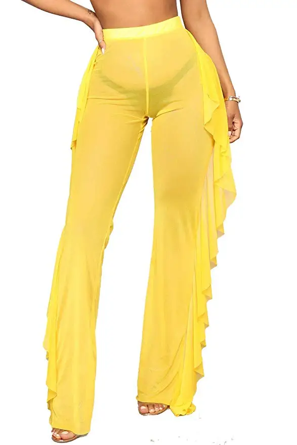 FEECOLOR 1PCS Women's Perspective Sheer Mesh Ruffle Pants Swimsuit Bikini Bottom Cover up FEECOLOR 1PCS Women's Perspective Sheer Mesh Ruffle Pants Swimsuit Bikini Bottom Cover up