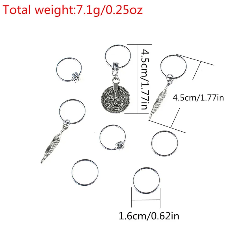 7/8 шт/набор ретро монета красочные шармы-подвески с бусинами Кольца Набор заколки для волос повязка на голову аксессуары для пирсинга оплетка