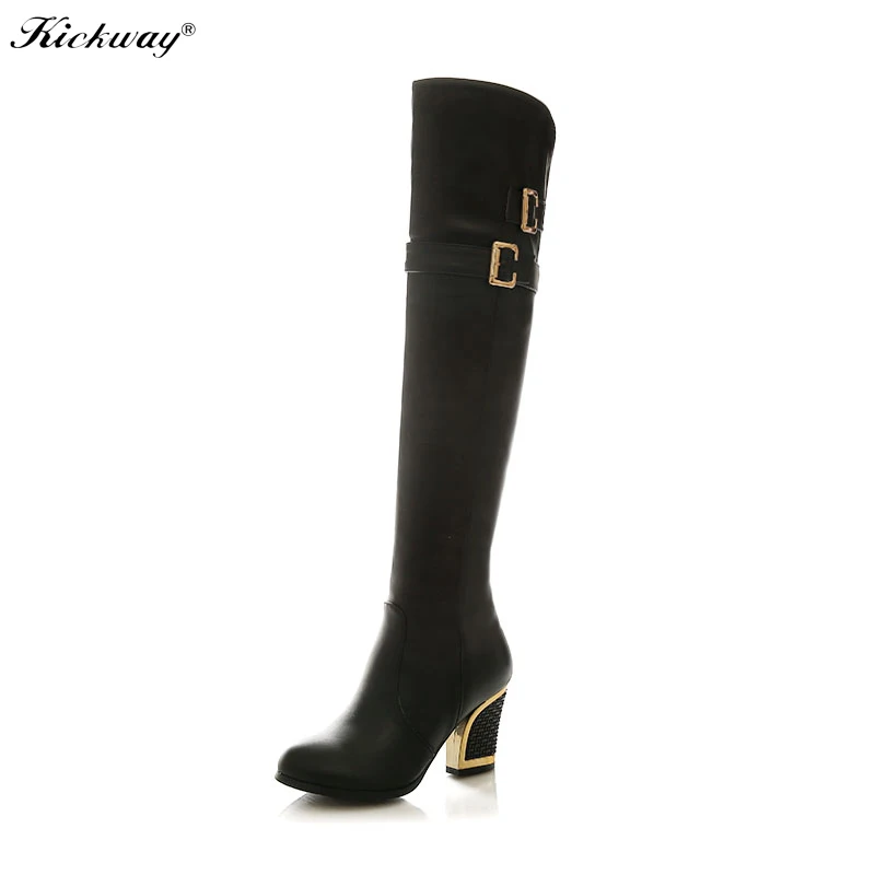 

Women winter boots Sexy Knee High Boots Quality buckle PU High Heels Women Shoes Women boots Sexy long boots brand designer 37