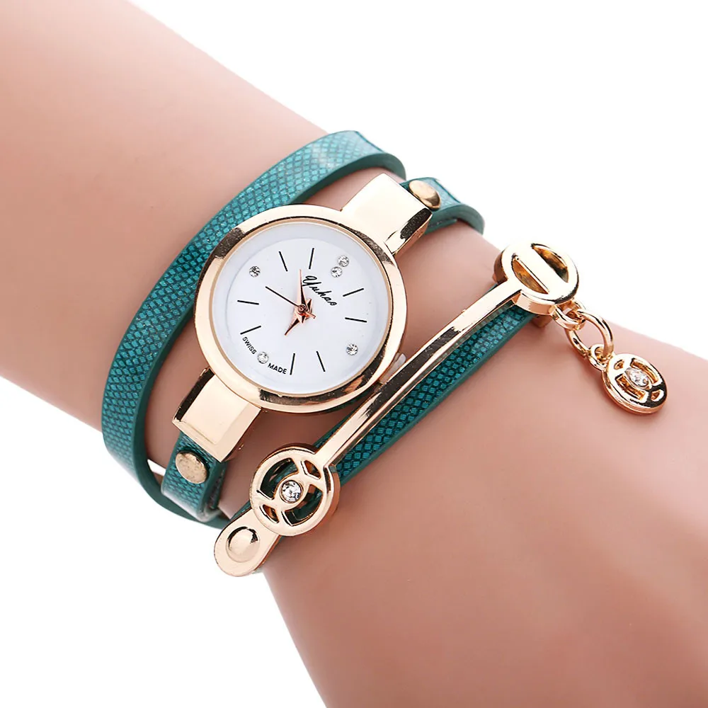 Модные высококачественные женские часы для отдыха, женские наручные часы с вязаным ремешком и цепочкой, аналоговые кварцевые наручные часы новое платье#15 - Цвет: Green
