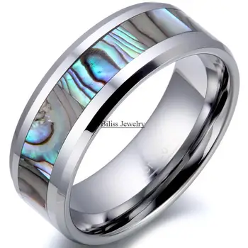 

8mm Comfort Fit Top Quality Tungsten Carbide Ring with Abalone Inlay Men's Wedding Band Male Engagement Ring