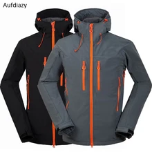 Aufdiazy Для мужчин Термальность Softshell Пеший Туризм Куртки Спортивная с капюшоном Кемпинг походы ветрозащитный Водонепроницаемый флис мужской пальто JM034