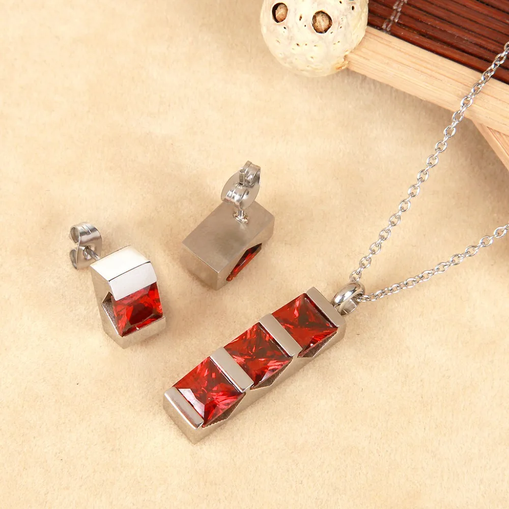 

WelMag Dropshipping 2019 Fashion Jewelry Womens Accessories Stainless Steel Jewelry Sets Cubic Zirconia Necklace Earrings set
