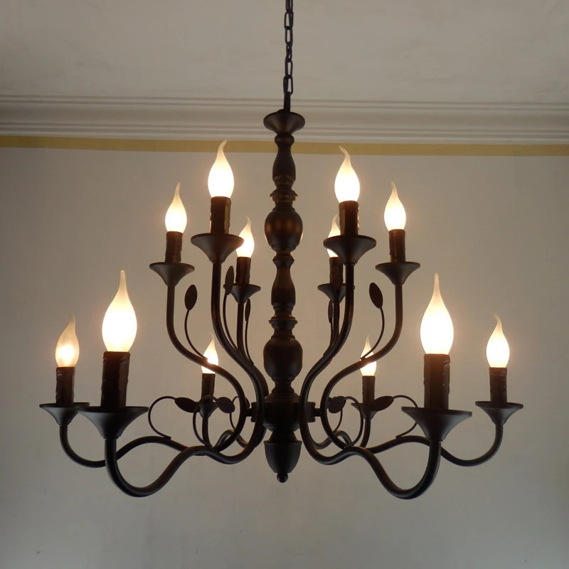Luxury Rustic Wrought Iron Chandelier E14 Candle Black Vintage Antique