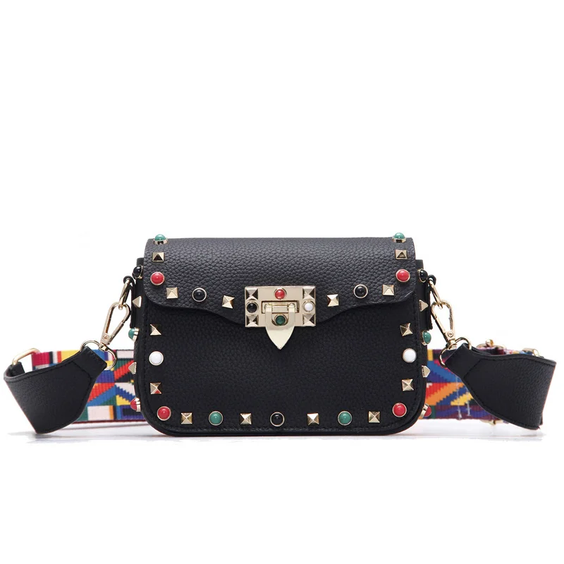 

New High Quality PU Leather Women Crossbody Bags Fashion Color Rivet Design Women Shoulder Bags Color Shoulder Strap Ladies Bag