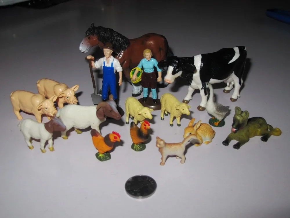 pvc figure model toy gift Farm set animals cows farmer model in Action