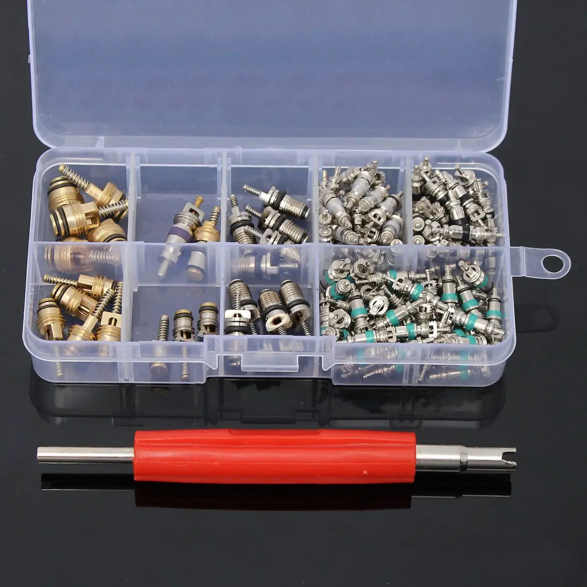

135 pcs 11 Car kinds Of Assortment A/C Valve Core R134 Kit Remover Assortment Kit