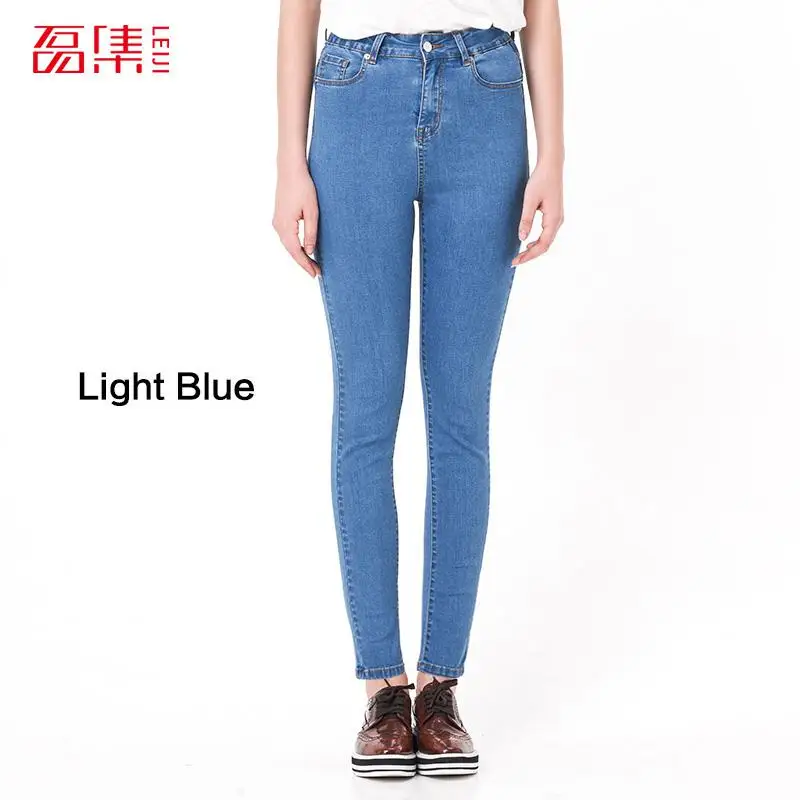 Женские джинсы с высокой талией, эластичные, размера плюс, тянущиеся, обтягивающие, женские, вымытые, для мамы, джинсовые, обтягивающие, узкие брюки - Цвет: light blue