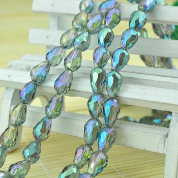 

Transparent Green Plated Waterdrop Crystal Beads Glass Shining Teardrop Shaped Beads 295pcs 8*11mm DIY Accessories
