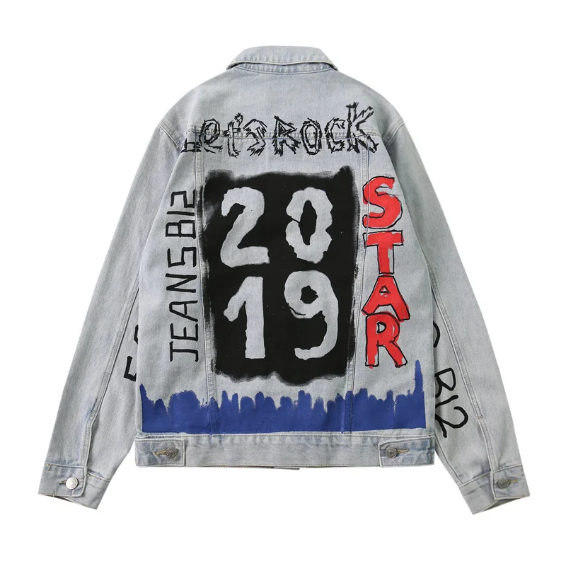 

2019 Spring New Streetwear Graffiti Jeans Jacket Men
