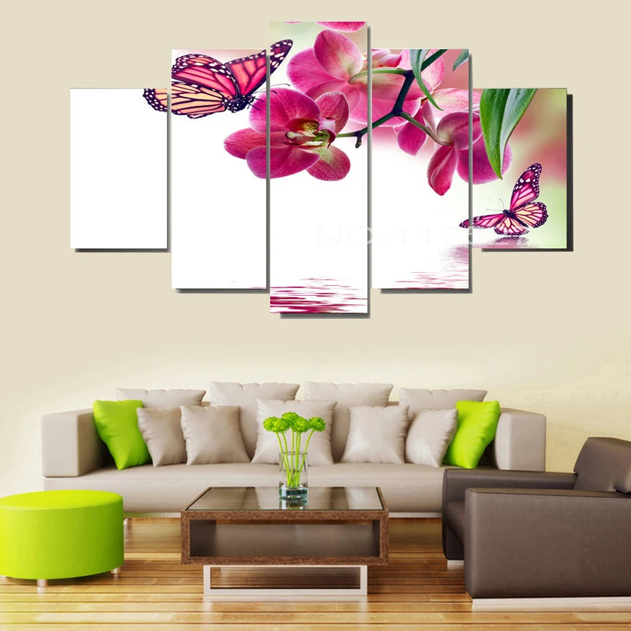 

5 pcs/set,DIY 5d Diamond Painting Cross Stitch"butterfly and pink orchid",Full Square Diamond Embroidery wall stickers Painting
