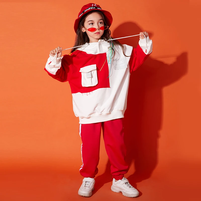 Street Wear Kids Vestido Hip Hop Children Costume Girls Jazz Costume Long Sleeve Sweater School Stage Ropa Hip Hop Kids  BL1955