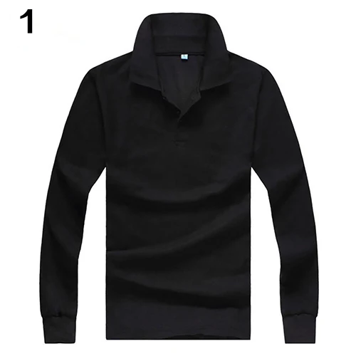 Мужская повседневная Однотонная рубашка поло с отложным воротником и длинным рукавом пуловер Топ - Цвет: Black