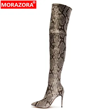 

MORAZORA 2020 Newest over the knee boots women Snake slim thigh high boots pointed toe super high heels party prom shoes woman