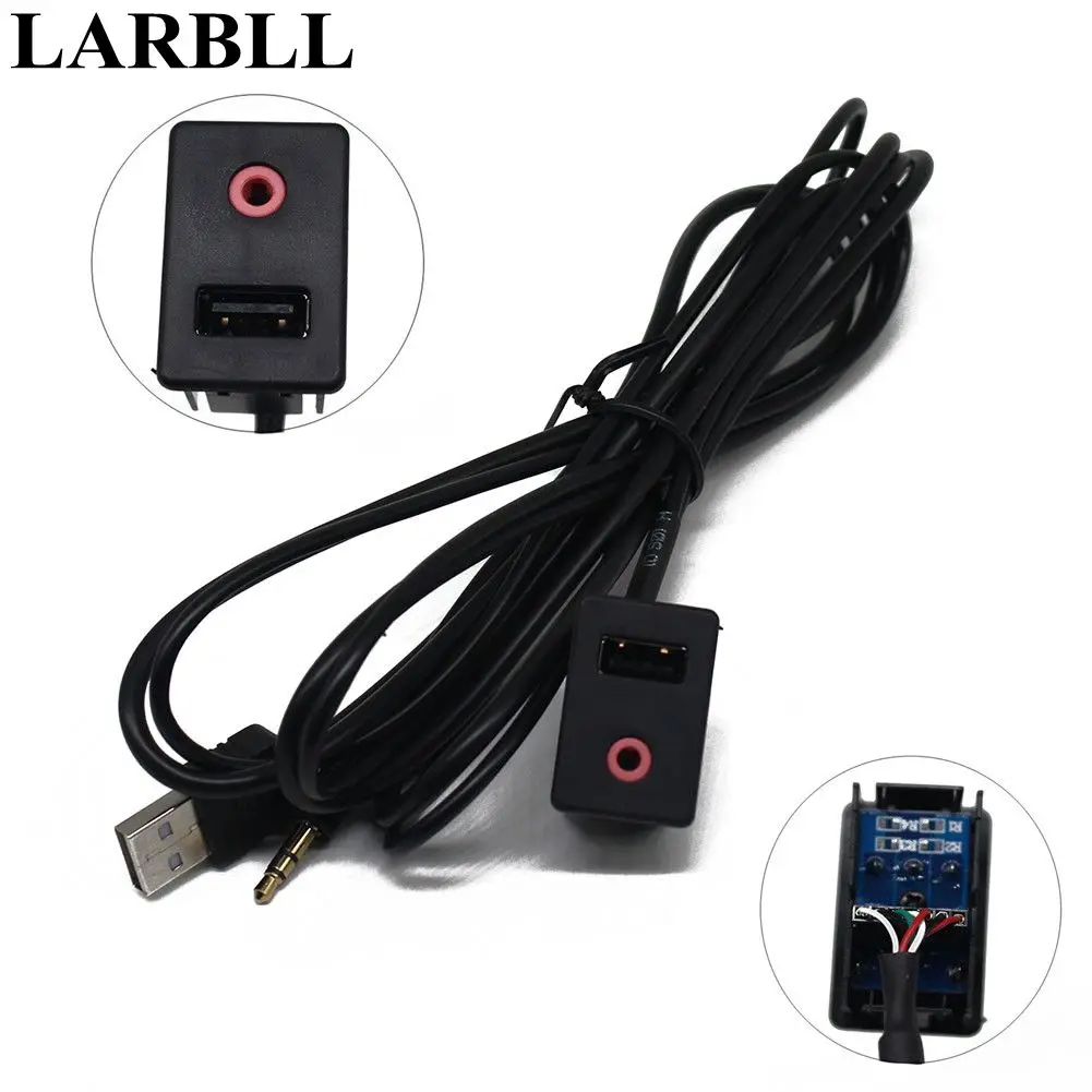 

LARBLL Universal 6-Feet USB & 3.5mm to USB & 3.5mm AUX Dashboard Flush Mount Dash Extension Cable with Mounting Bracket Adapter