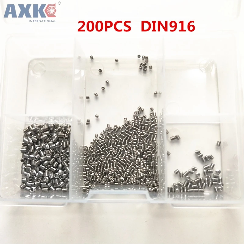 

AXK 200Pcs/set Stainless Steel Wood Screws Allen Head Socket Hex Set Grub Screw Assortment Cup Point parafuso Assortment