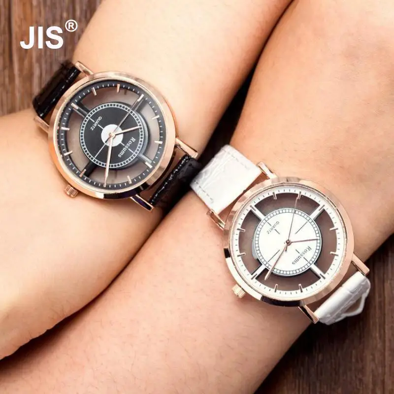 

2018 New Hollow Stylish Rose Gold Leather Analog Quartz Women Laides Girls Wristwatches Wrist Watch Black White
