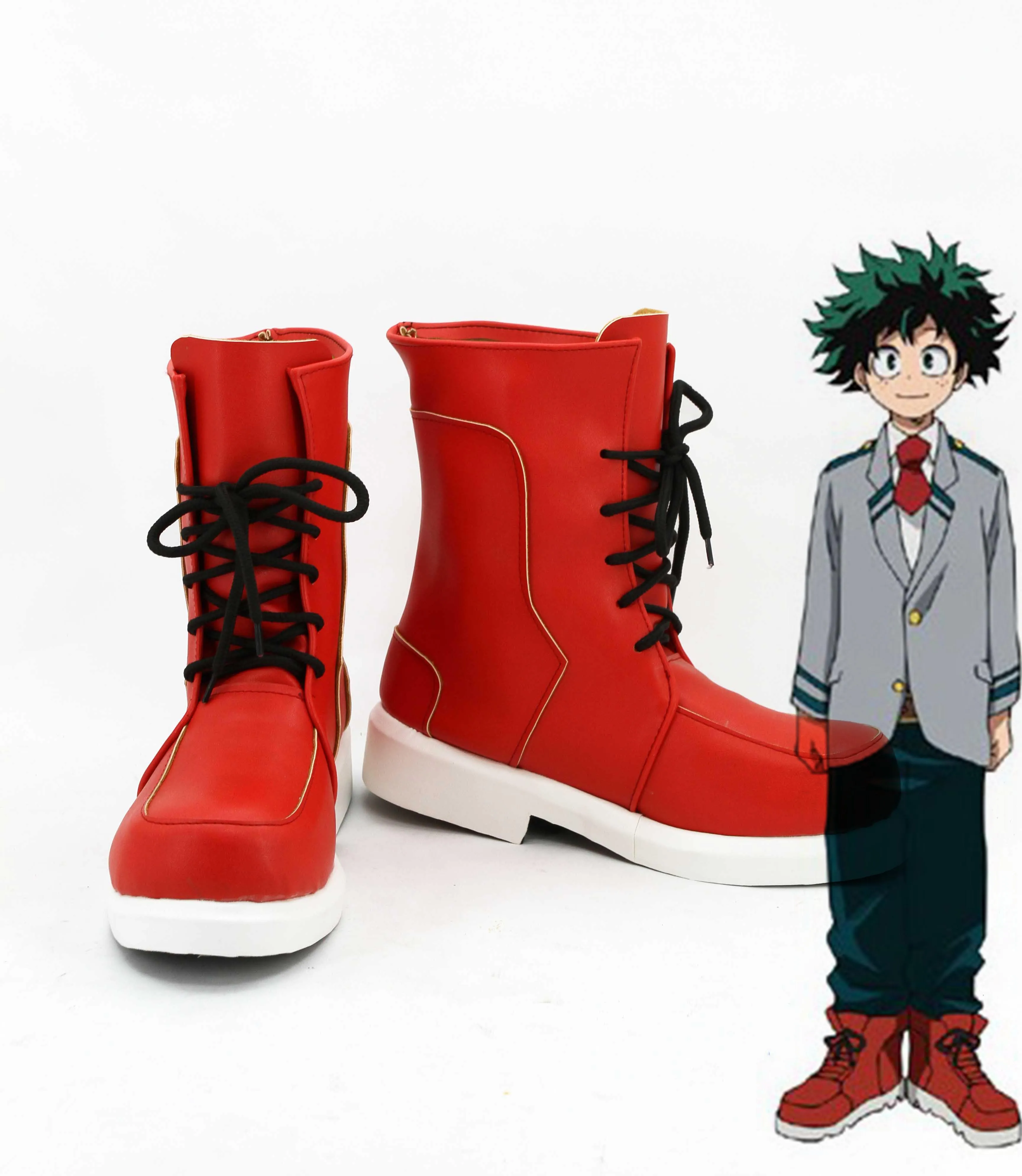 

My Hero Academia Boku no Hero Academia Men Women Midoriya Izuku Deku Cosplay Red Ankle Boots Shoes for Halloween