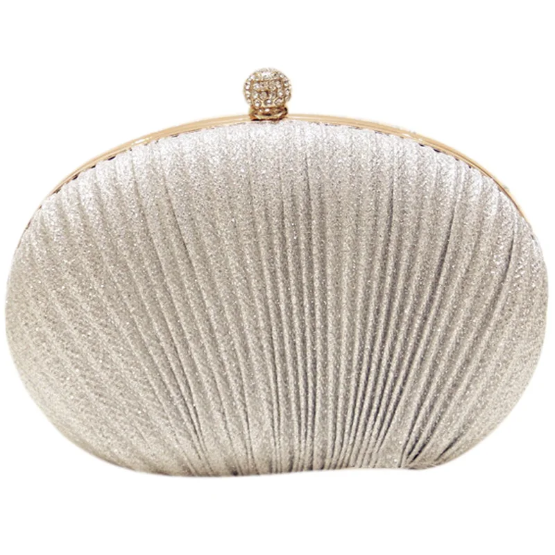 

NEW-Lady Diamond Evening Clutch Bag Women Wedding Shiny Handbags Bridal Pleated Purse Bags Chain Shoulder Bag